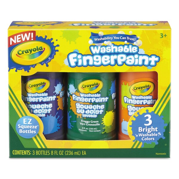 Crayola Washable Fingerpaint Pack, 3 Assorted Bright Colors, 8 oz Tube 55-1311 - main